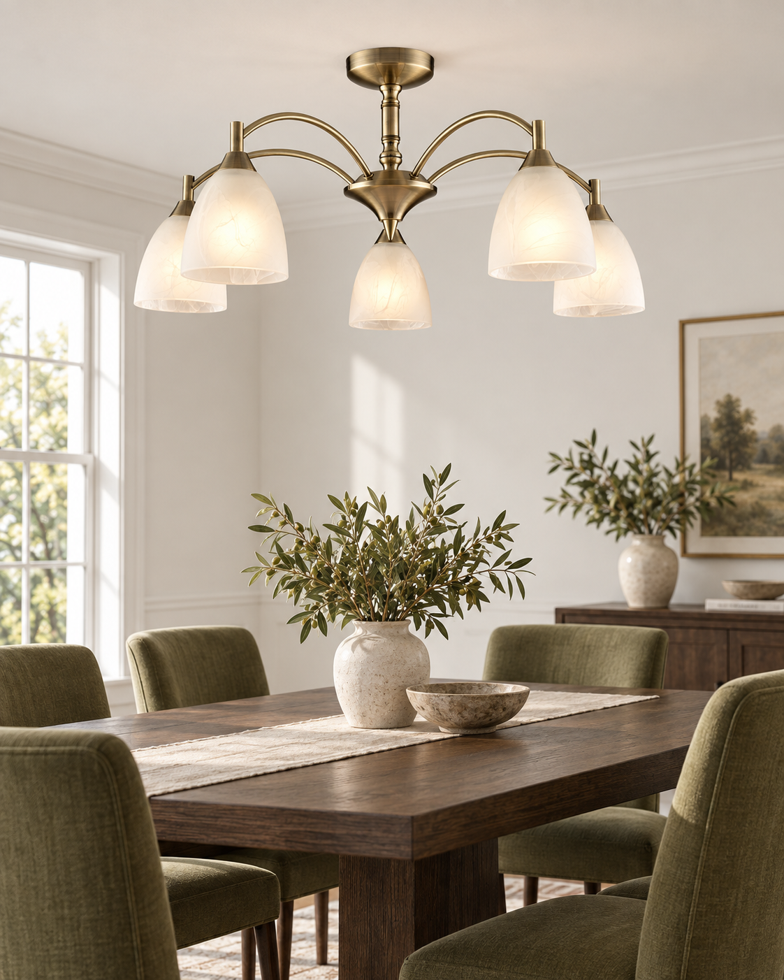 Emmy Bronze Alabaster 5 Light Glass Semi-Flush Ceiling Light