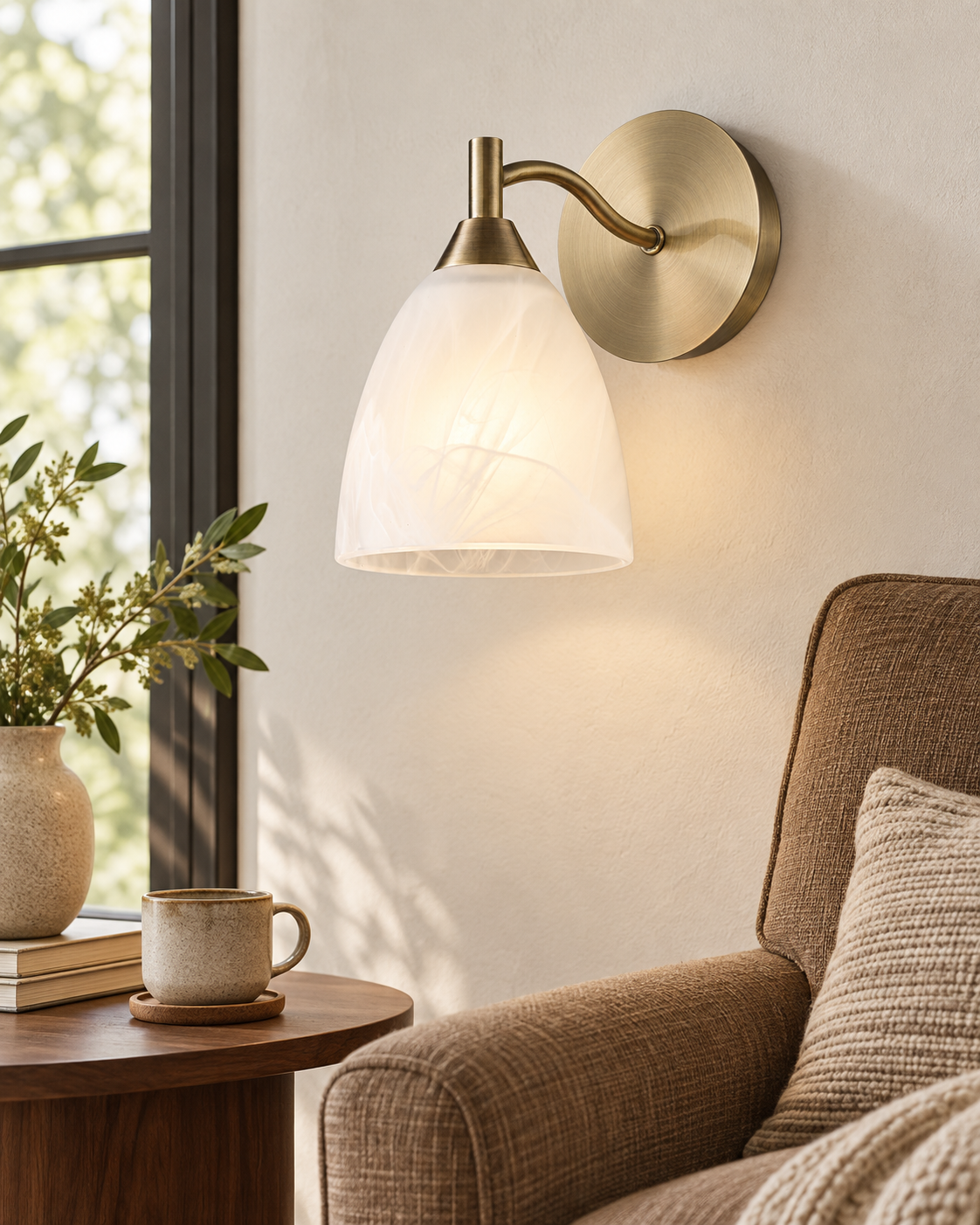 Emmy Bronze Alabaster Glass Wall Light