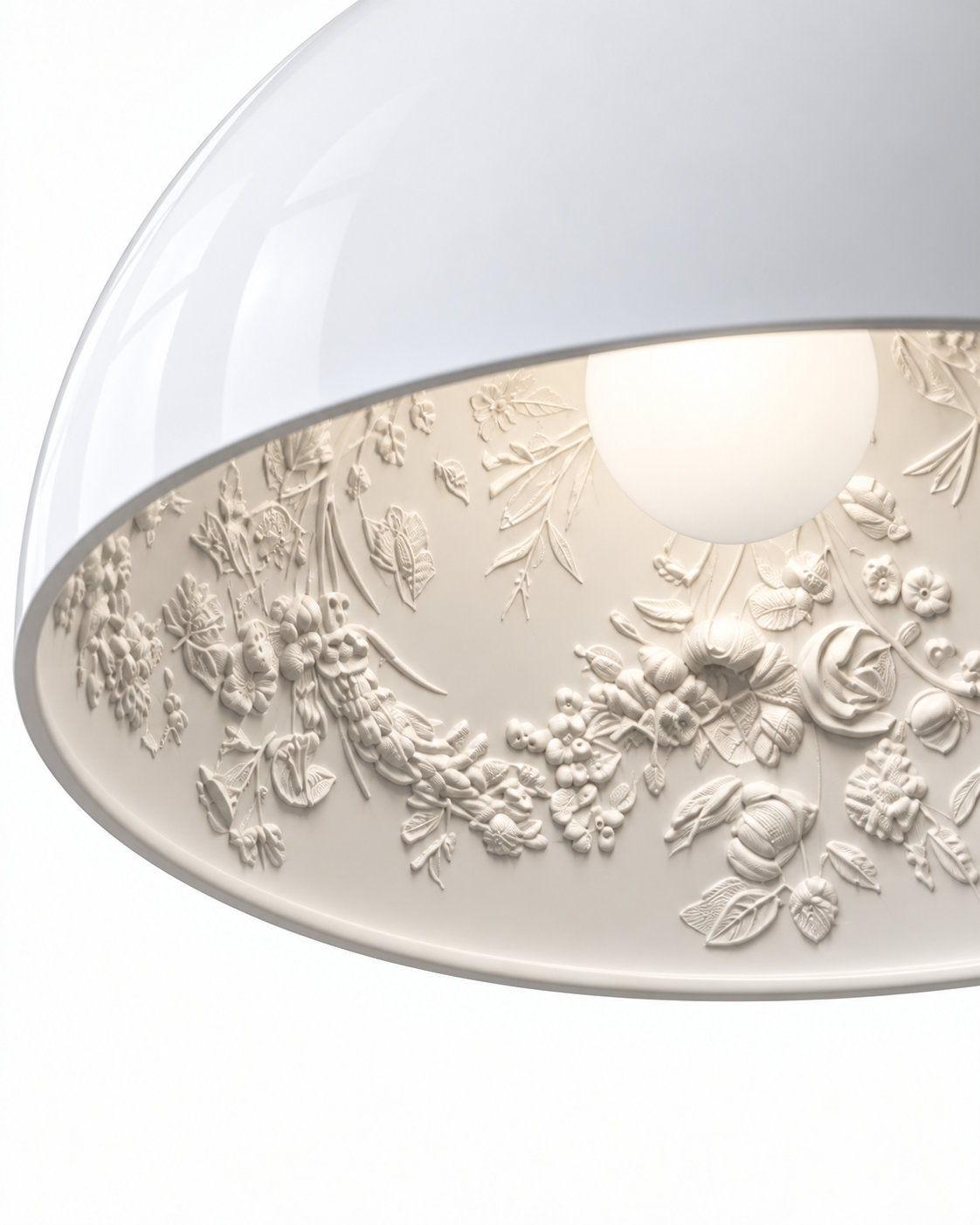 Garita Floral Interior Dome Pendant Light — AI-generated detail illustration; White, 600 mm representative model