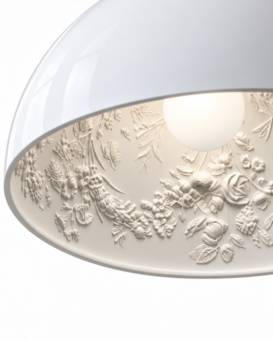 Garita Floral Interior Dome Pendant Light — AI-generated detail illustration; White, 600 mm representative model