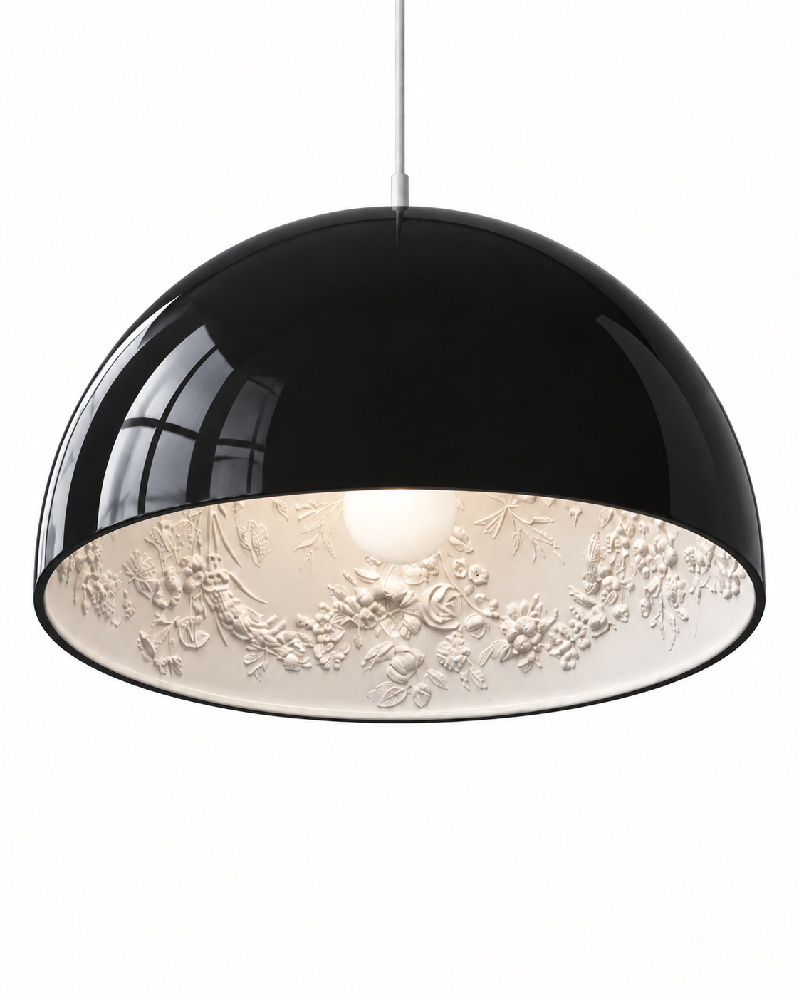 Garita Floral Interior Dome Pendant Light — white background product view; AI-generated illustration; black, 600 mm representative model