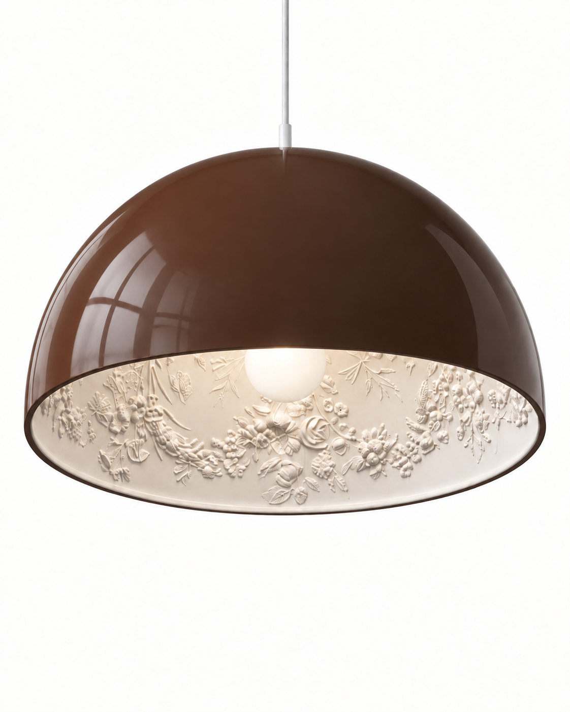 Garita Floral Interior Dome Pendant Light — white background product view; AI-generated illustration; brown, 600 mm representative model
