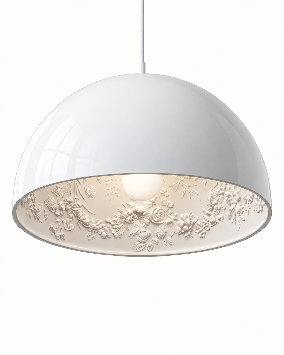 Garita Floral Interior Dome Pendant Light — white background product view; AI-generated illustration; White, 600 mm representative model