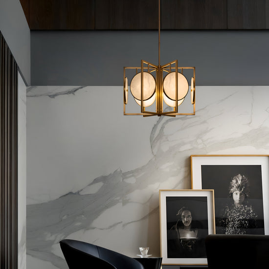 Marmo 6 Light Chandelier - Gold with Alabaster Panels