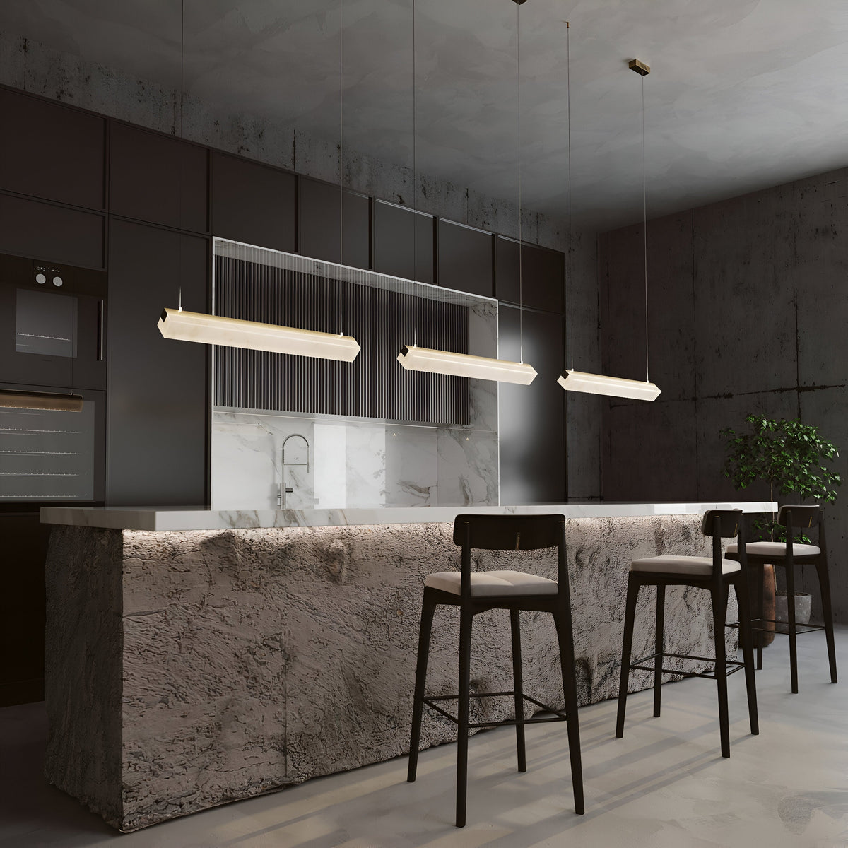 Petra LED Linear Chandelier - Brass With Natural Alabaster