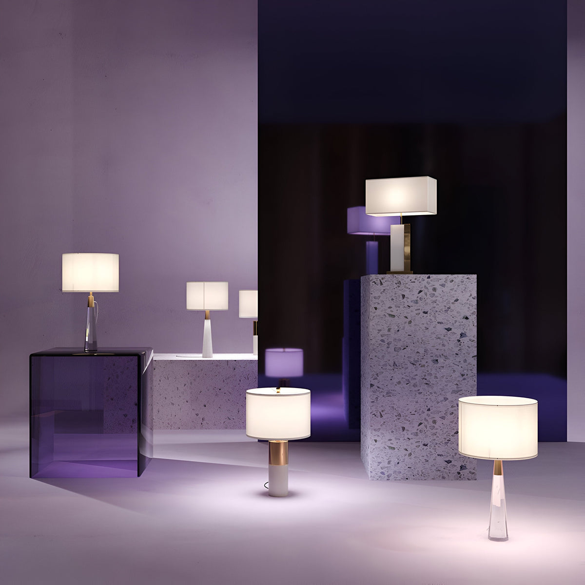 Bianco Alabaster Table Lamp - Brass & White Rectangular Shade