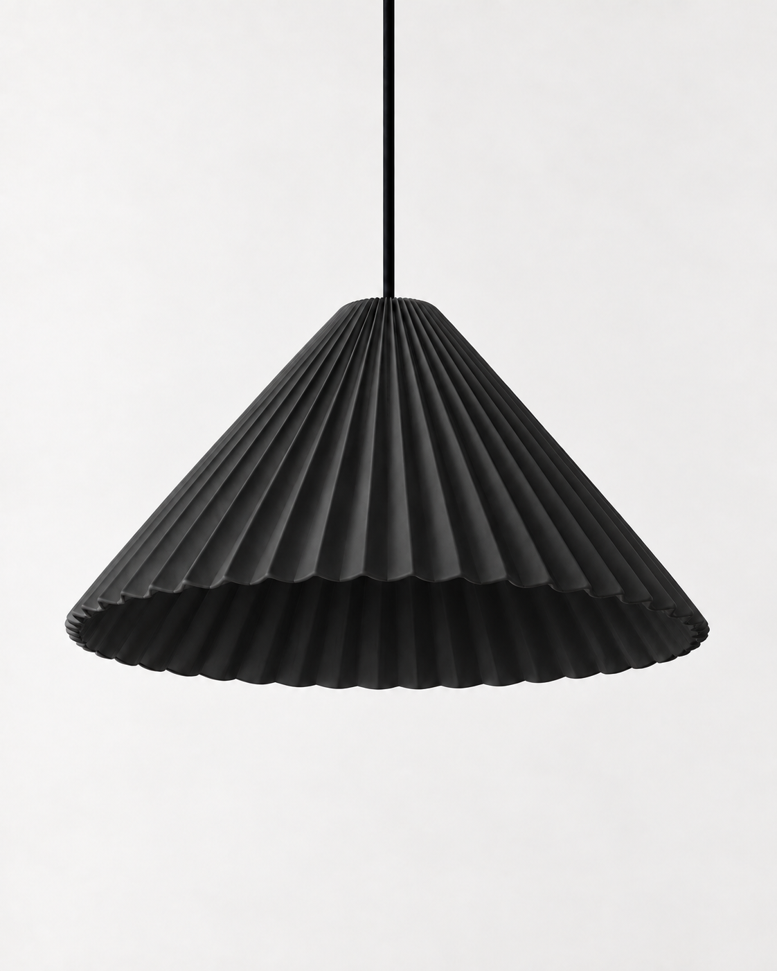 Linessa Pleated Resin Pendant Light — white background product view; AI-generated illustration; 210 black