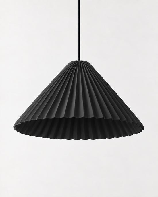 Linessa Pleated Resin Pendant Light — white background product view; AI-generated illustration; 210 black