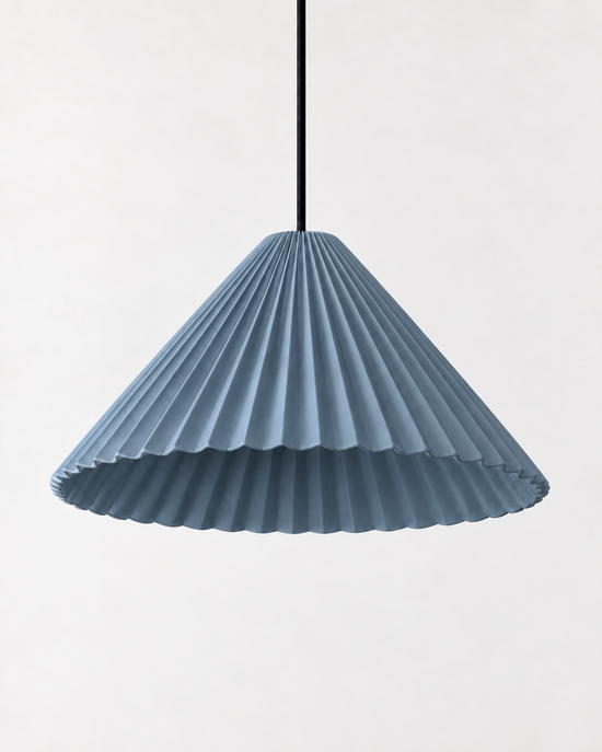 Linessa Pleated Resin Pendant Light — white background product view; AI-generated illustration; 210 blue