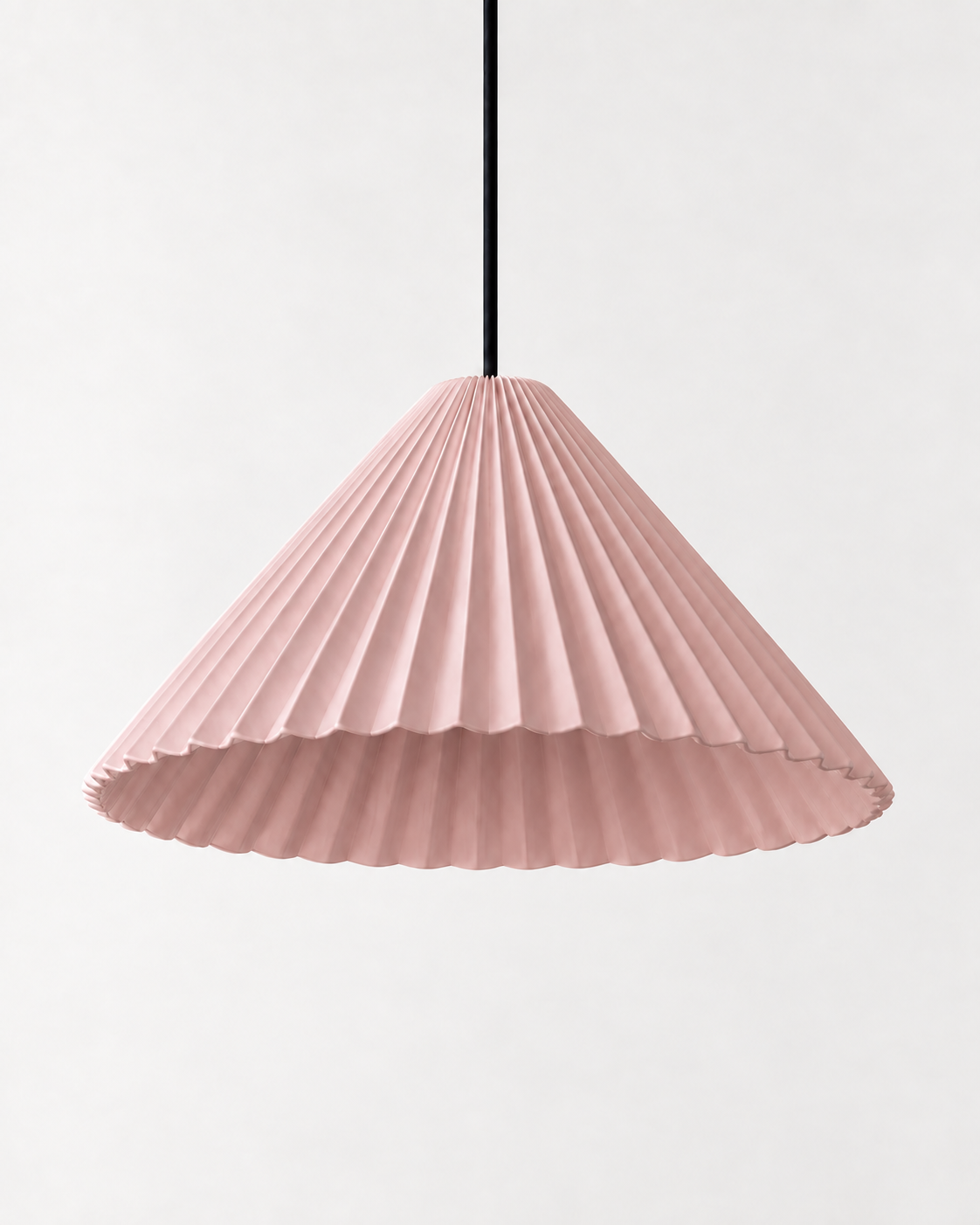 Linessa Pleated Resin Pendant Light — white background product view; AI-generated illustration; 210 pink