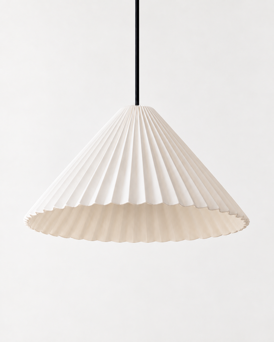 Linessa Pleated Resin Pendant Light — white background product view; AI-generated illustration; 210 white