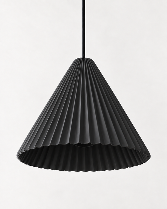 Linessa Pleated Resin Pendant Light — white background product view; AI-generated illustration; 320 black