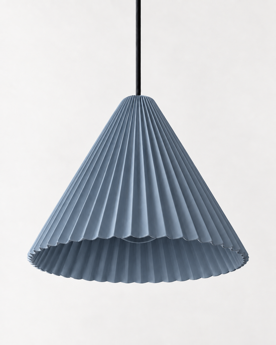 Linessa Pleated Resin Pendant Light — white background product view; AI-generated illustration; 320 blue