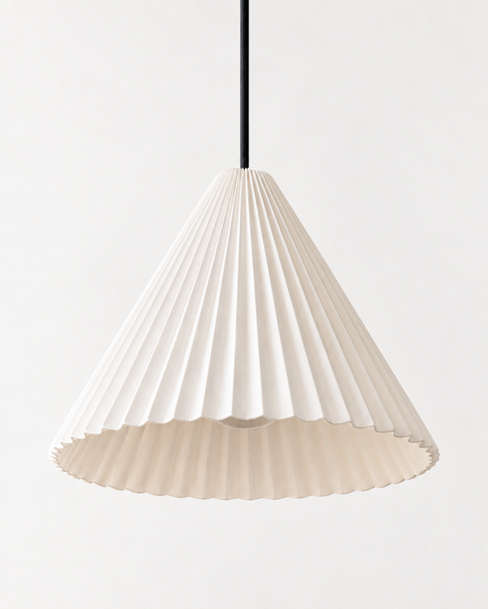 Linessa Pleated Resin Pendant Light — white background product view; AI-generated illustration; 320 white
