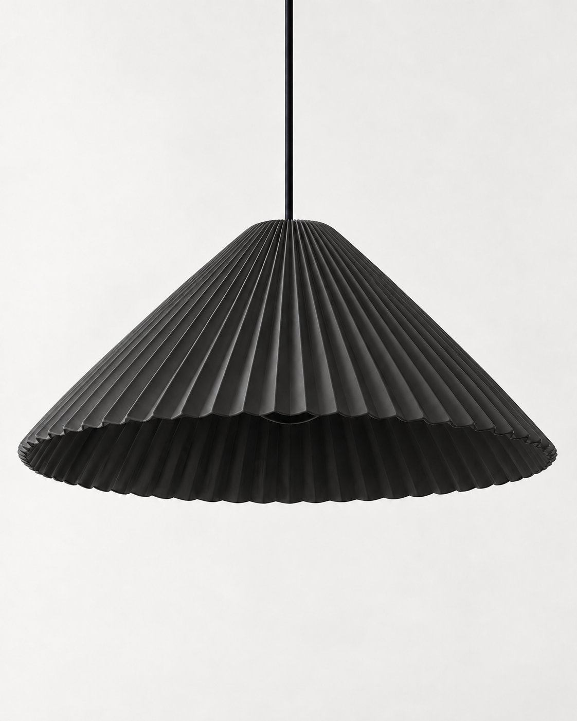 Linessa Pleated Resin Pendant Light — white background product view; AI-generated illustration; 410 black