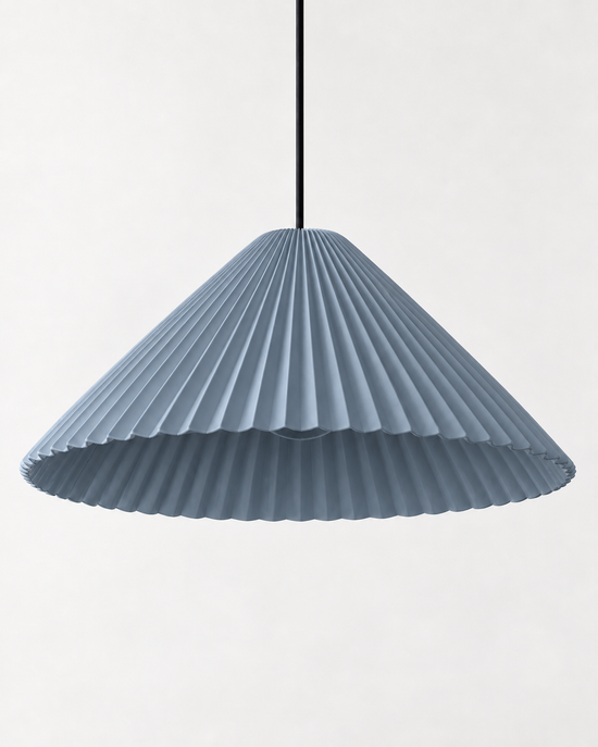 Linessa Pleated Resin Pendant Light — white background product view; AI-generated illustration; 410 blue