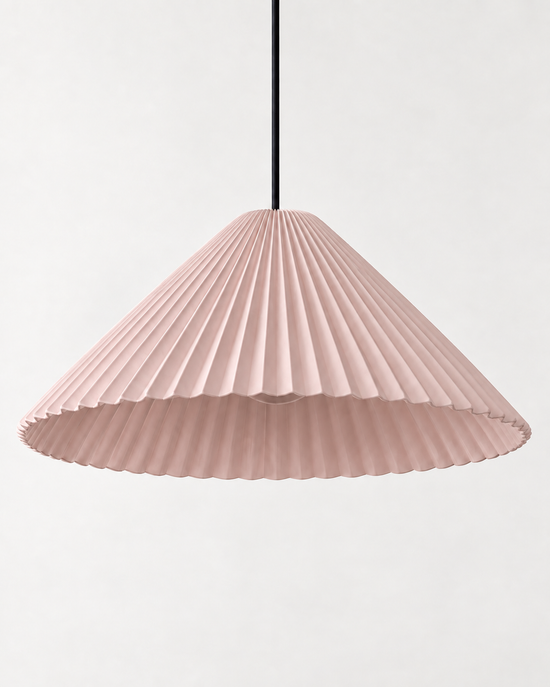Linessa Pleated Resin Pendant Light — white background product view; AI-generated illustration; 410 pink
