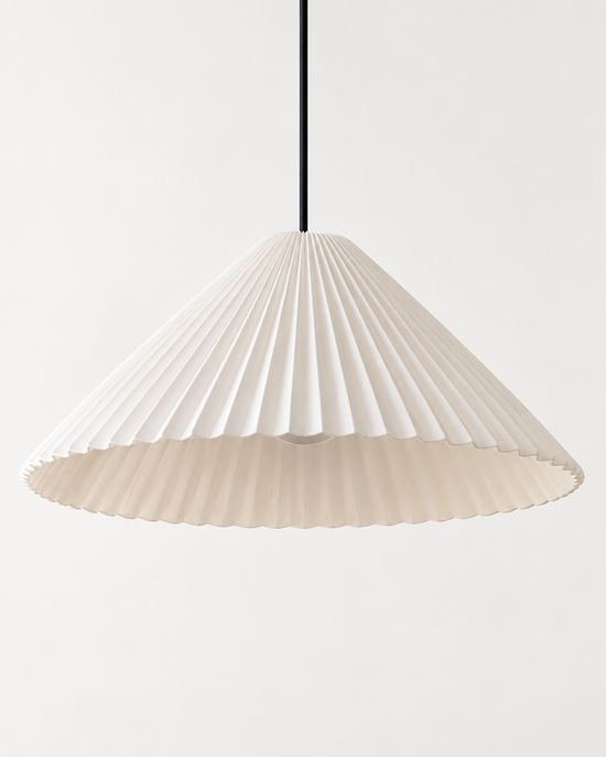 Linessa Pleated Resin Pendant Light — white background product view; AI-generated illustration; 410 white