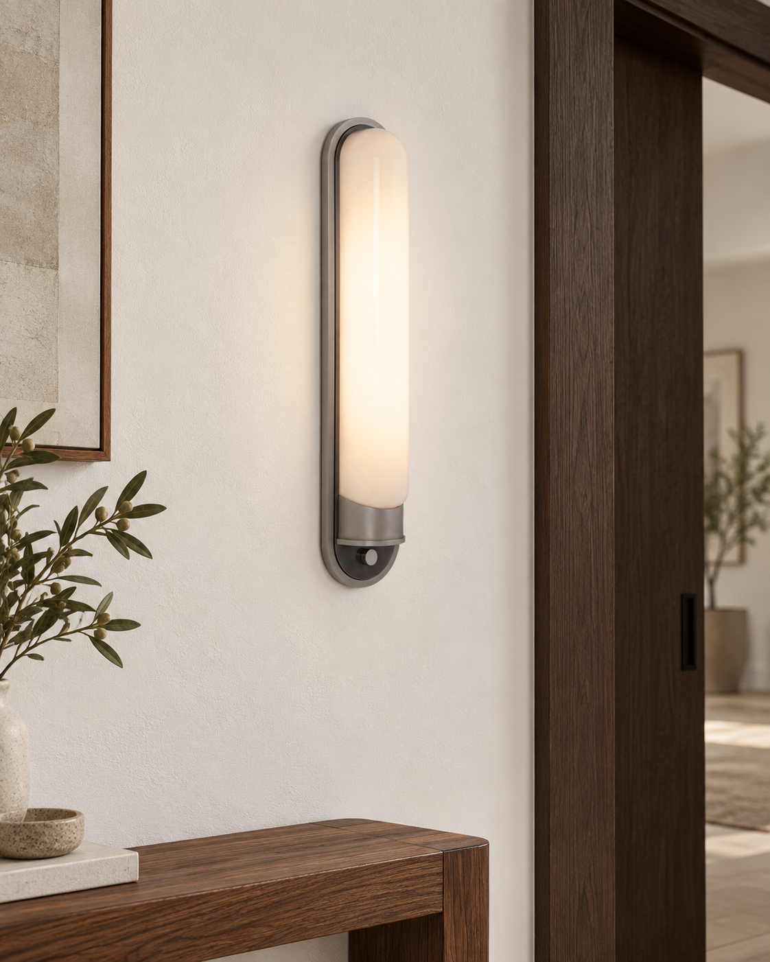 Lunaris LED Vertical Alabaster Wall Light - Black & Soft White