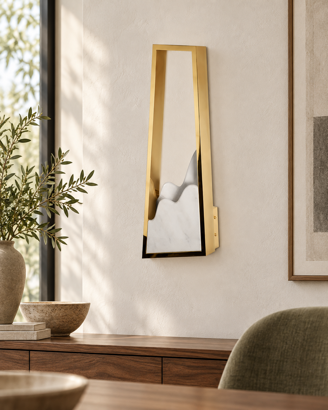 Atria LED Right Alabaster Wall Light - Brushed Brass