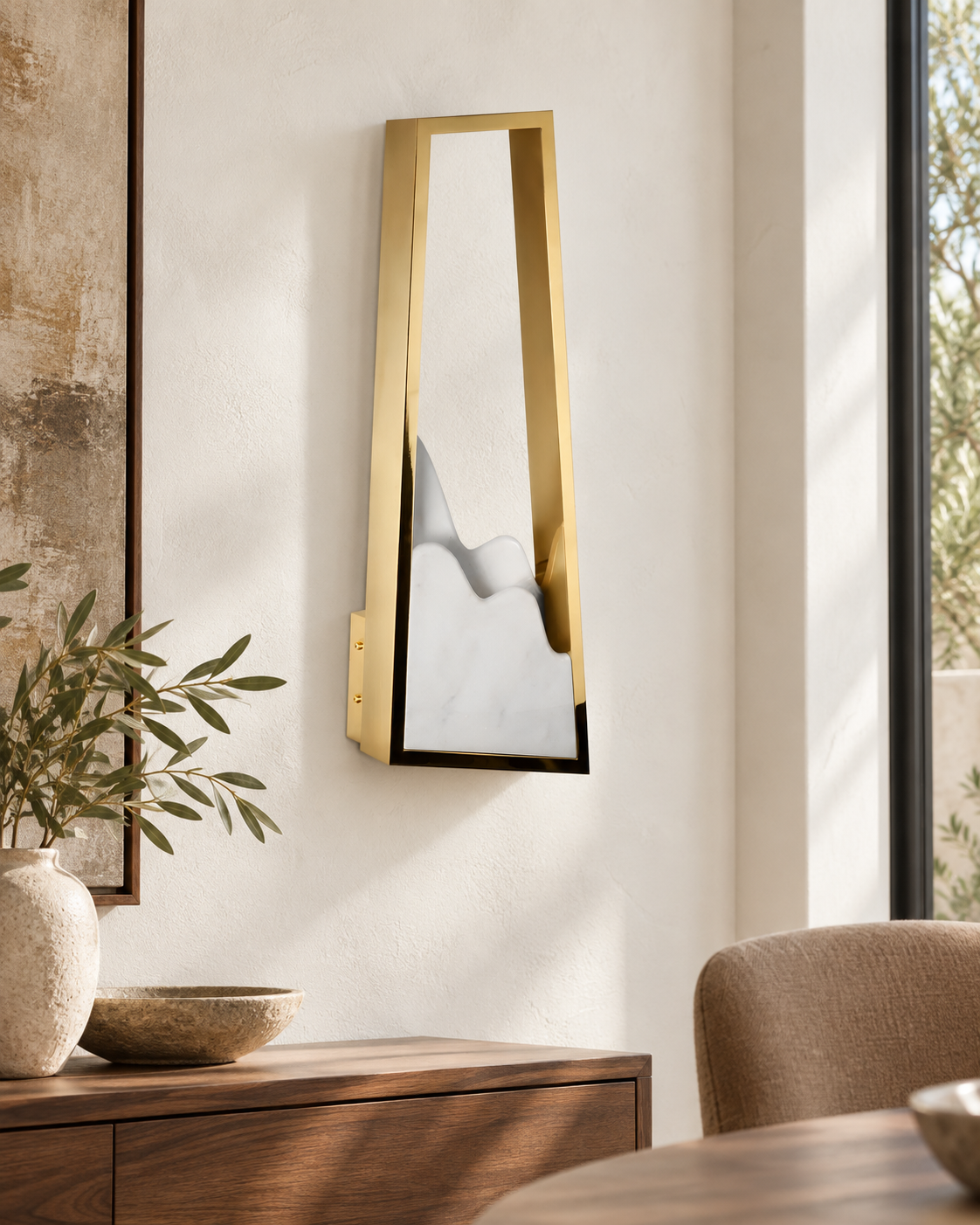 Atria LED Left Alabaster Wall Light - Brushed Brass