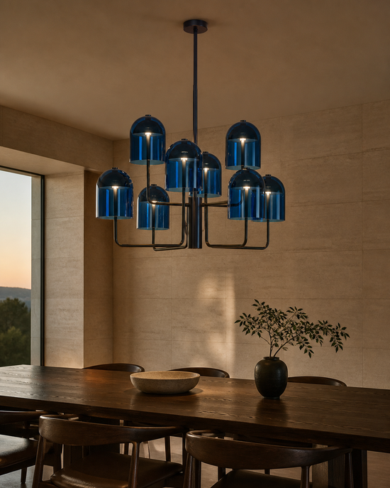 MOPOCE Azure Glass Cluster Pendant installed above a dining table