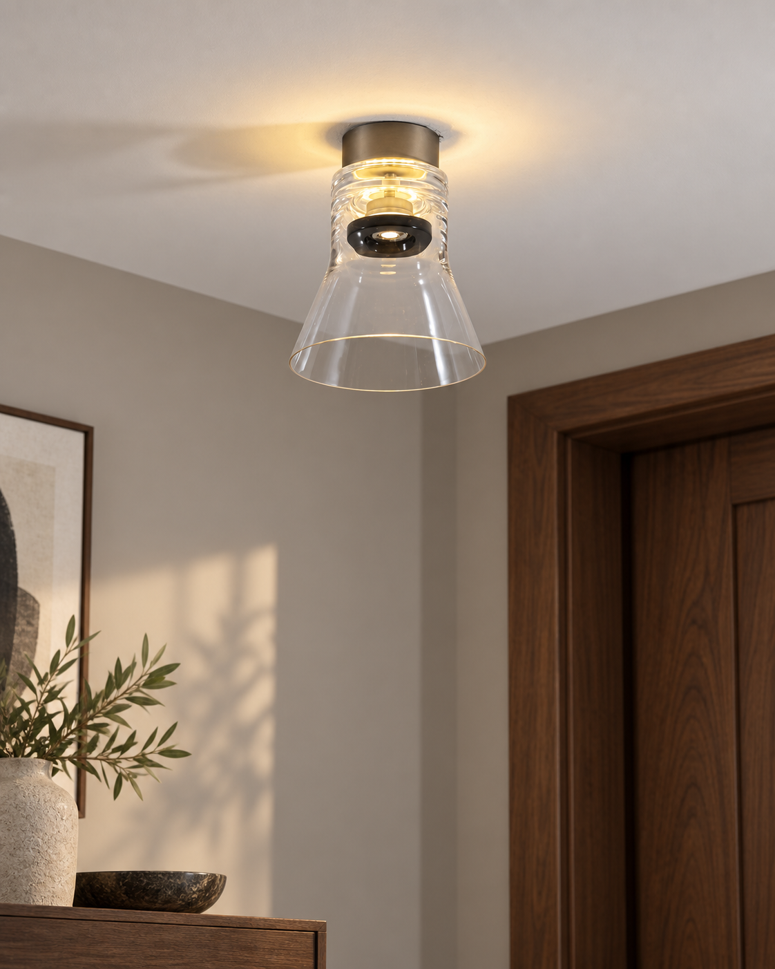 MOPOCE Bell Glass Ceiling Light — AI-generated room illustration