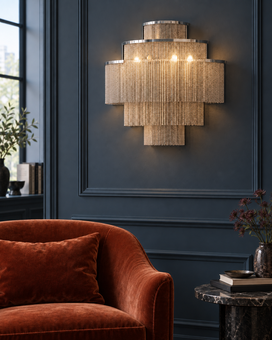 Corera Tiered Chrome Chain Wall Light