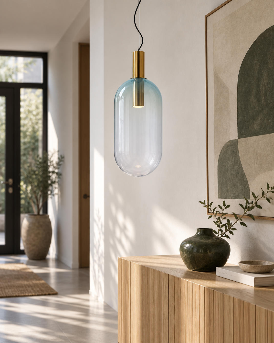 Elino Capsule — light off; AI-generated interior scene, Blue