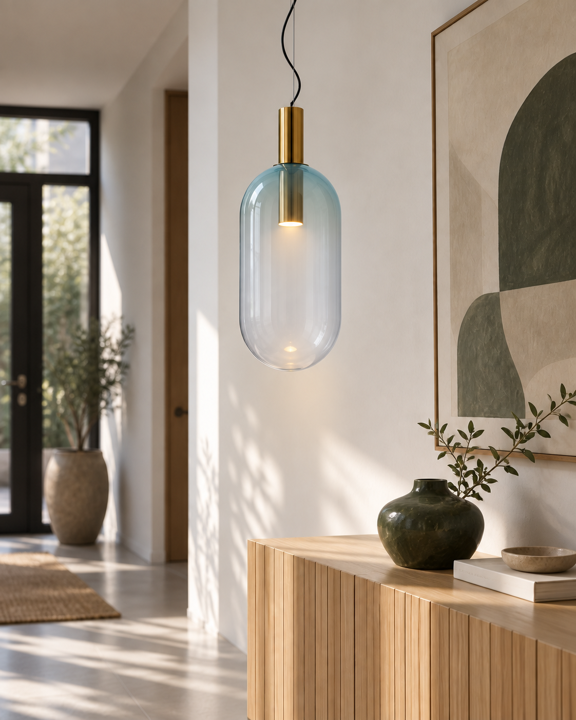 Elino Capsule — light on; AI-generated interior scene, Blue