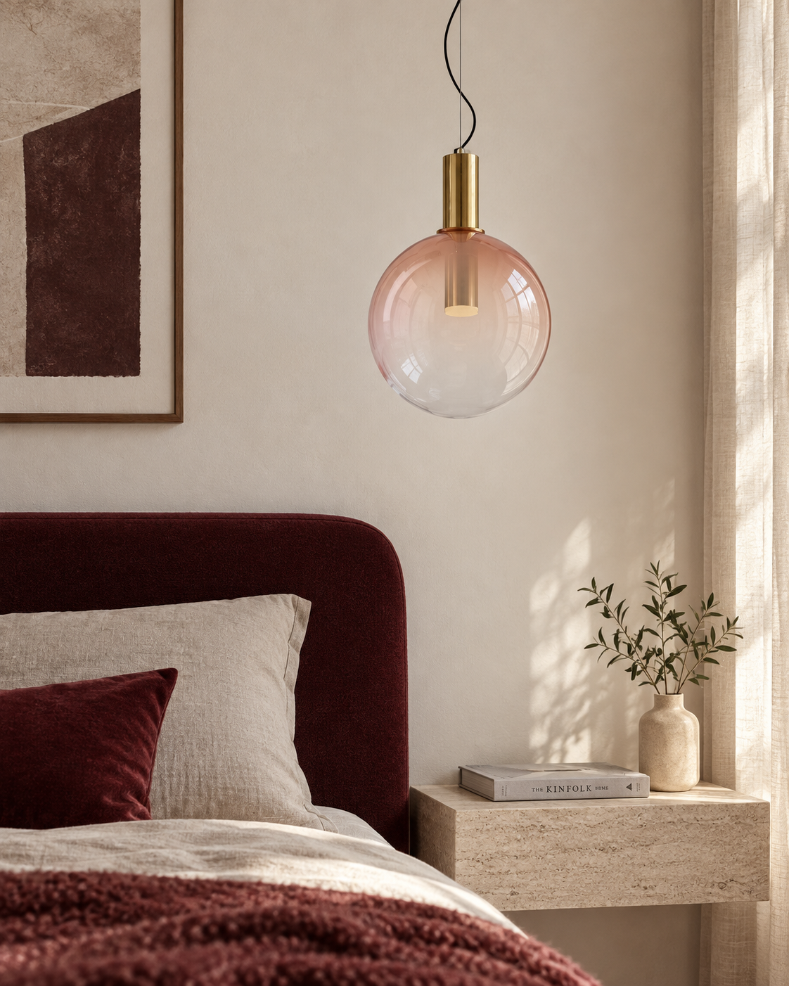 Elino Globe — light off; AI-generated interior scene, 300 mm Pink