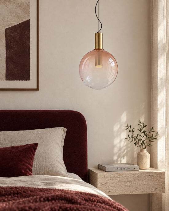 Elino Globe — light off; AI-generated interior scene, 300 mm Pink