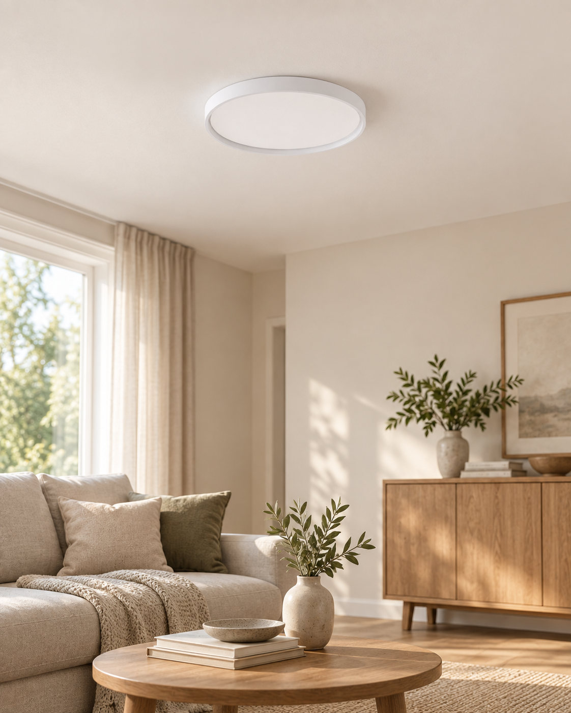 MOPOCE Luma Round Ceiling Light — AI-generated room illustration