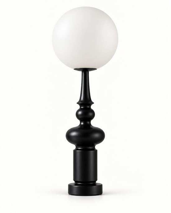 Palasa Sculptural Resin Table Lamp — white background product view; AI-generated illustration; Black, 250 mm