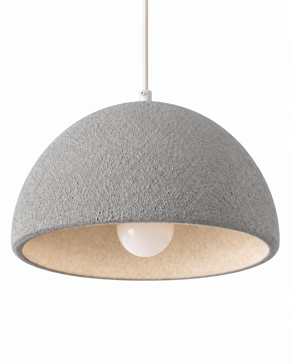 Senesta Textured Resin Dome Pendant Light — white background product view; AI-generated illustration; grey, 400 mm representative model