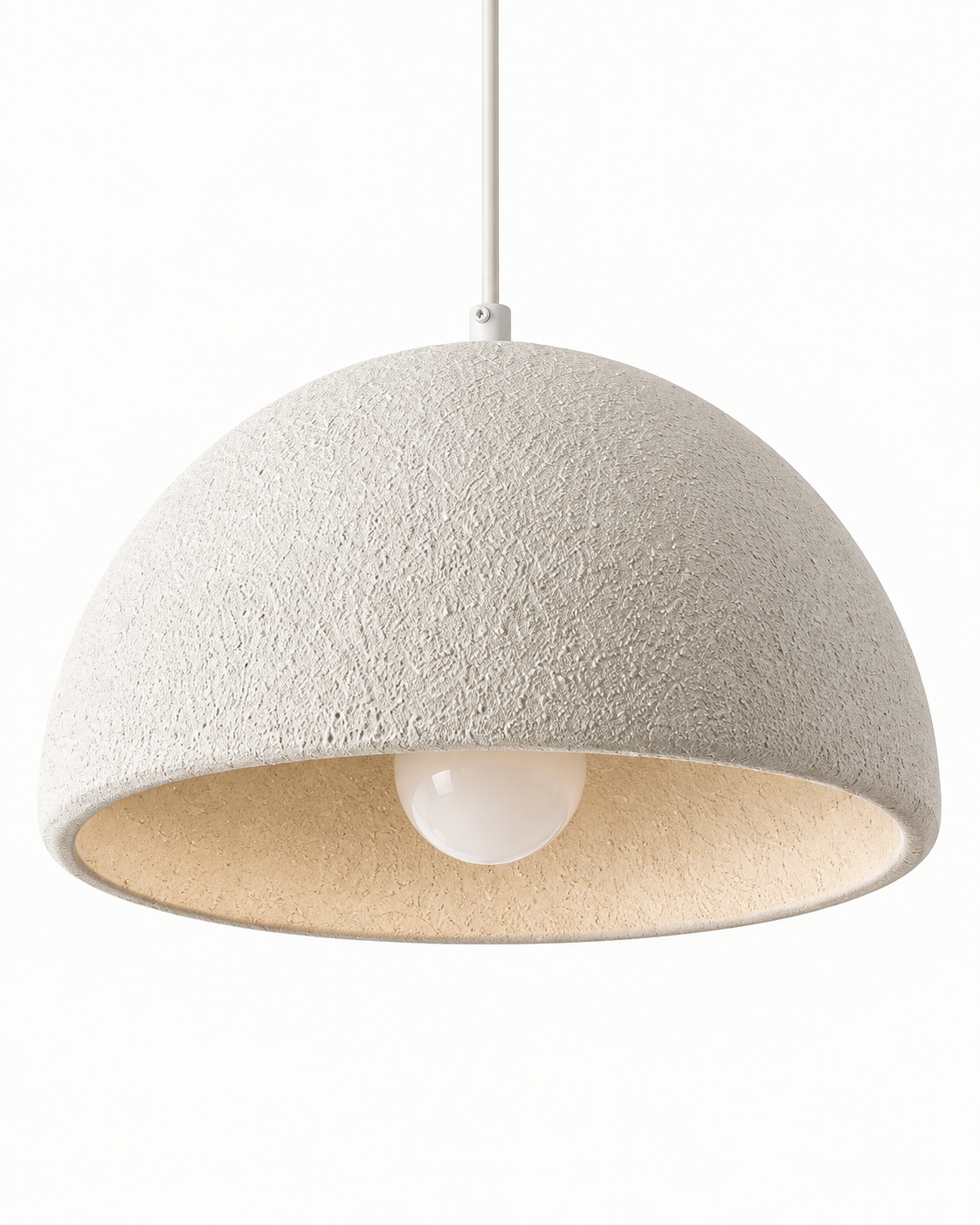 Senesta Textured Resin Dome Pendant Light — white background product view; AI-generated illustration; White, 400 mm representative model