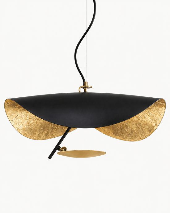 Solasa Sculptural Metal Pendant Light — white background product view; AI-generated illustration