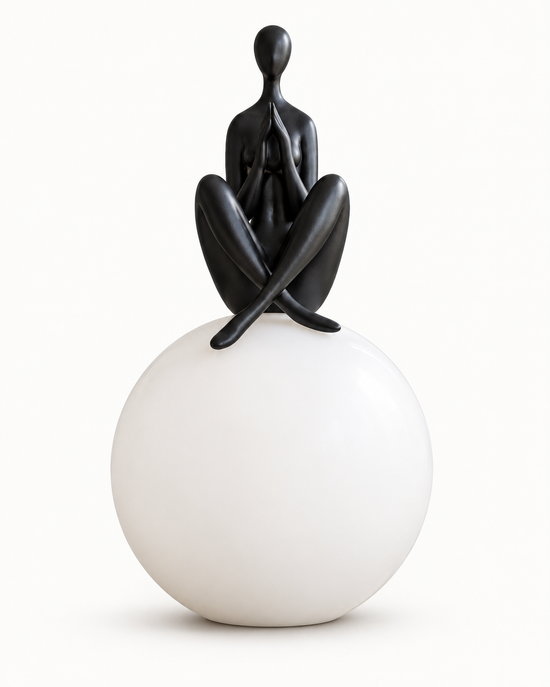 Soleno Meditation Sculptural Table Lamp — white background product view; AI-generated illustration; Black