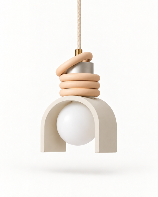 Talena Resin Arch Pendant Light — white background product view; AI-generated illustration; white