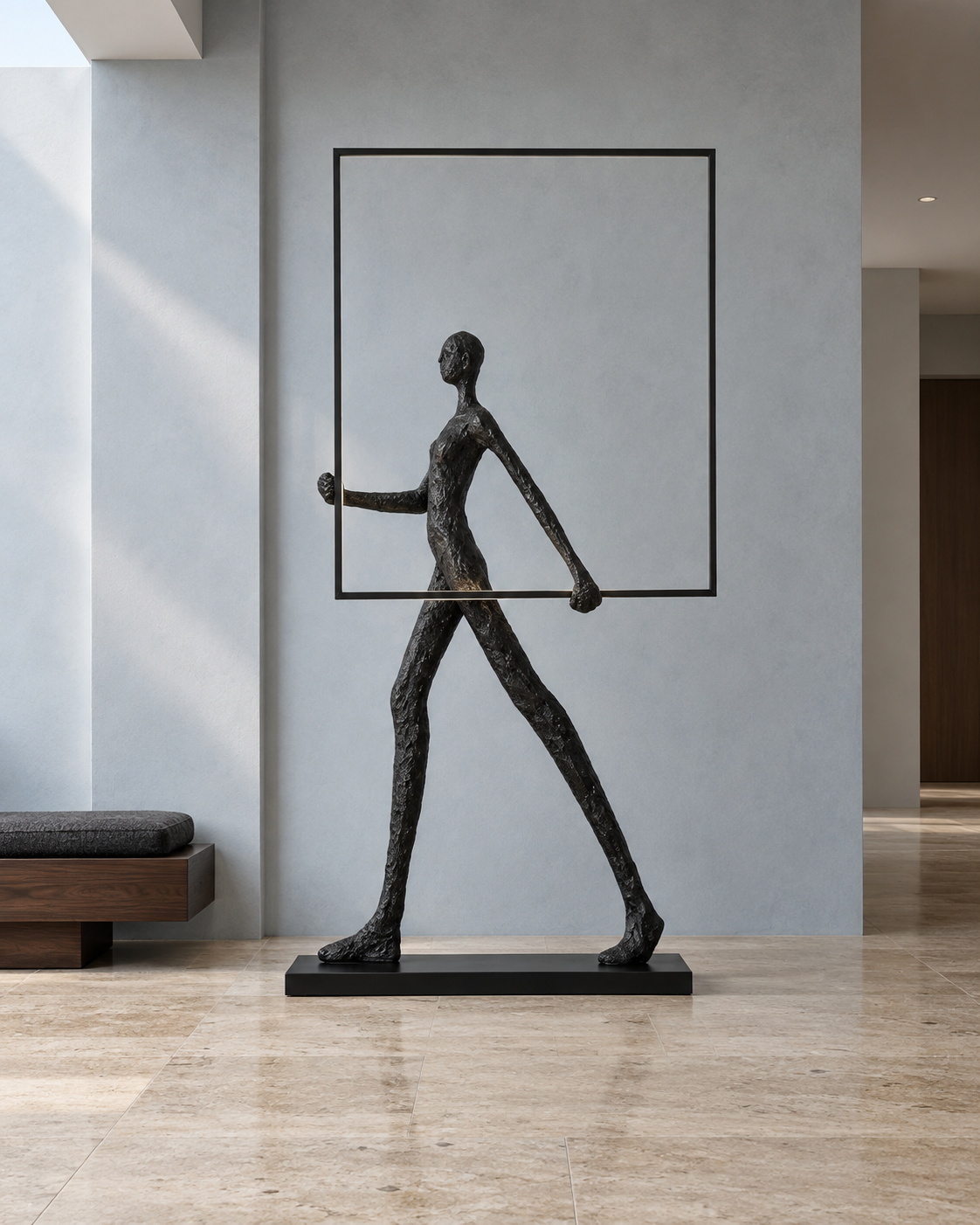 Talira Sculptural Floor Lamp — light off; AI-generated interior scene
