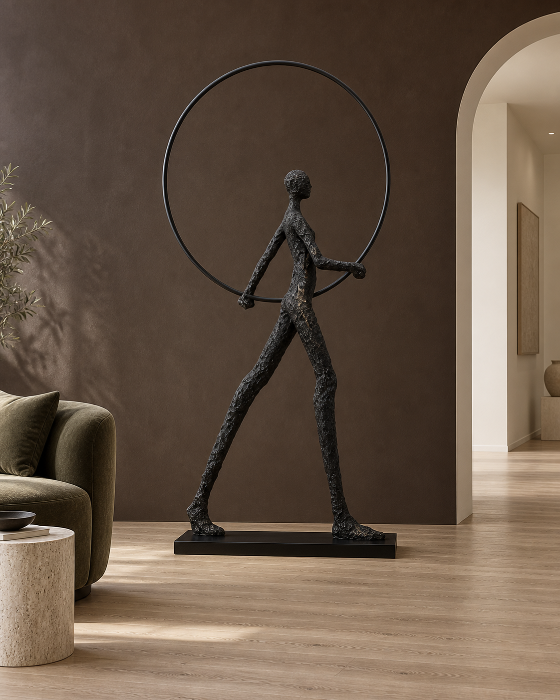 Torera Sculptural Floor Lamp — light off; AI-generated interior scene