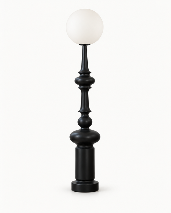 Umbione Sculptural Resin Floor Lamp — white background product view; AI-generated illustration; Black, 300 mm