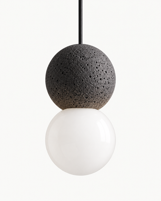 Zarida Concrete and Glass Pendant Light — white background product view; AI-generated illustration